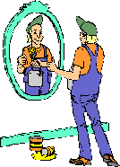 a man looking at himself in the mirror