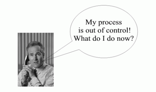 a man on the telephone saying "My process is out of control! What do I do now?"