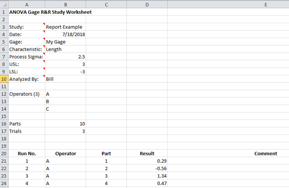 completed gage R&R anova worksheet