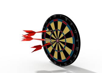 a dart board with 3 darts in it